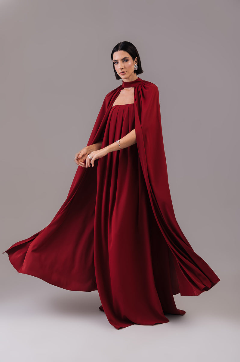Vestido Longo com Capa Louise Marsala Ällie