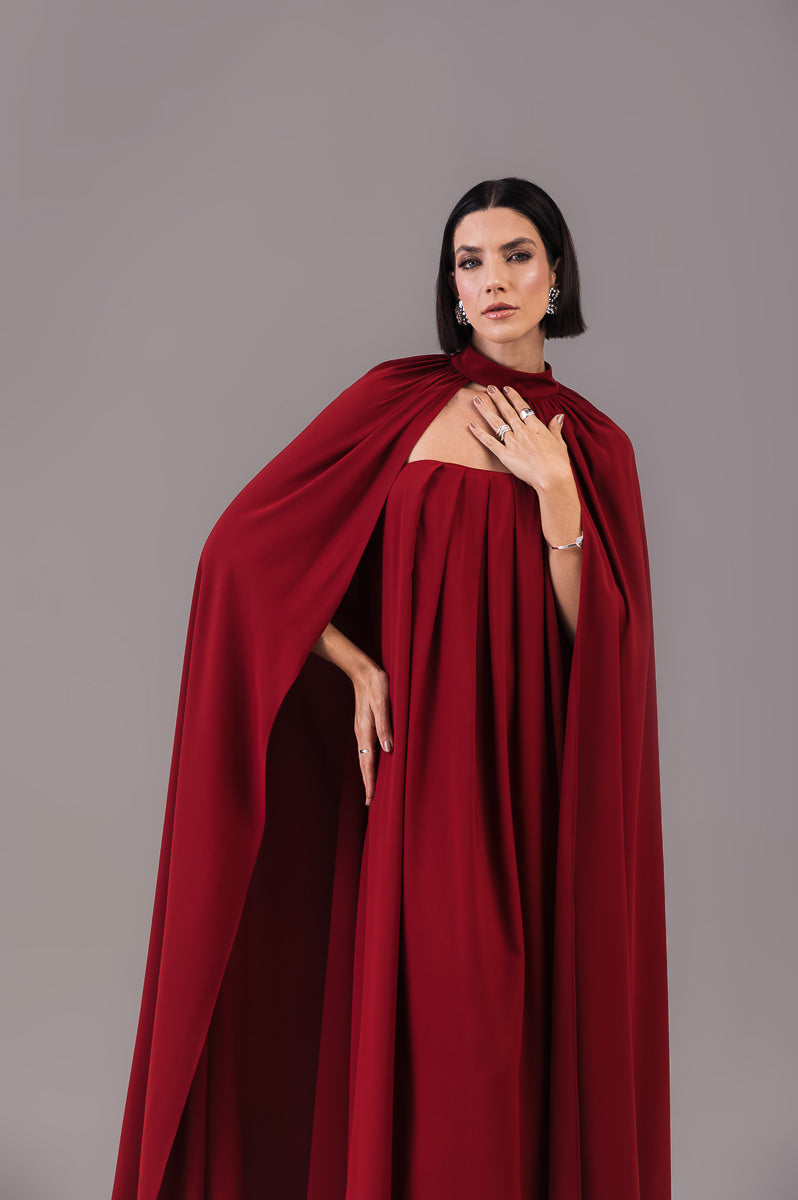 Vestido Longo com Capa Louise Marsala Ällie