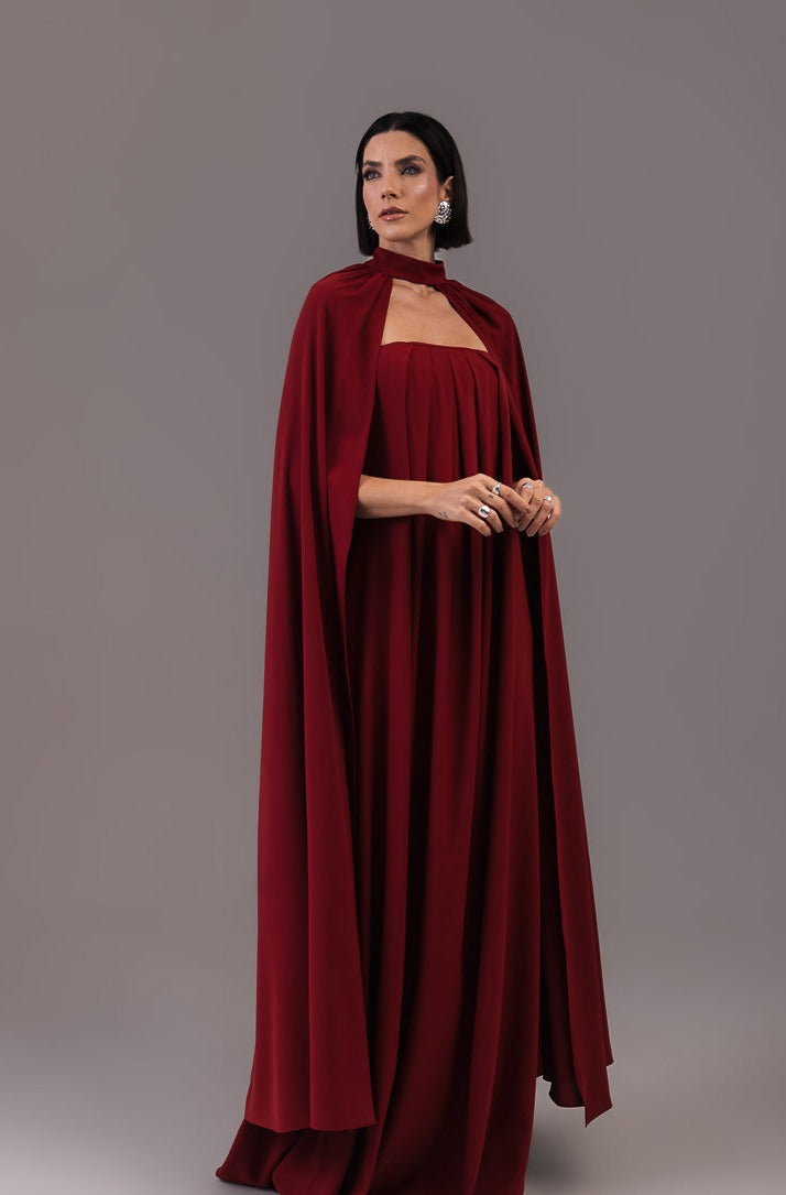 Vestido Longo com Capa Louise Marsala Ällie