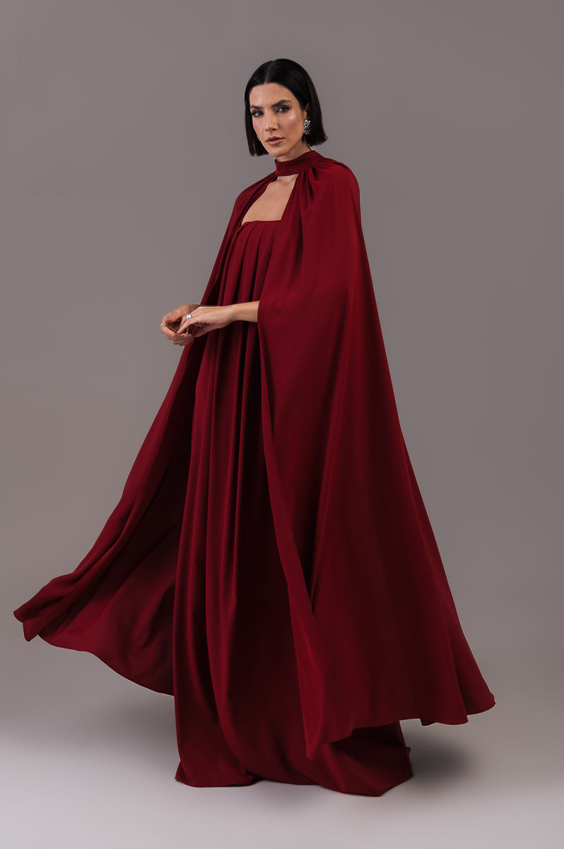 Vestido Longo com Capa Louise Marsala Ällie