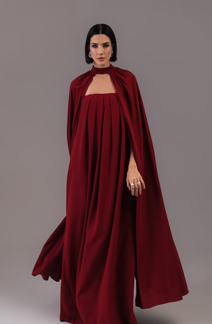 Vestido Longo com Capa Louise Marsala Ällie
