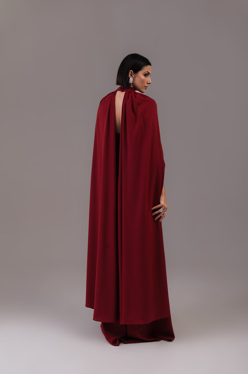 Vestido Longo com Capa Louise Marsala Ällie