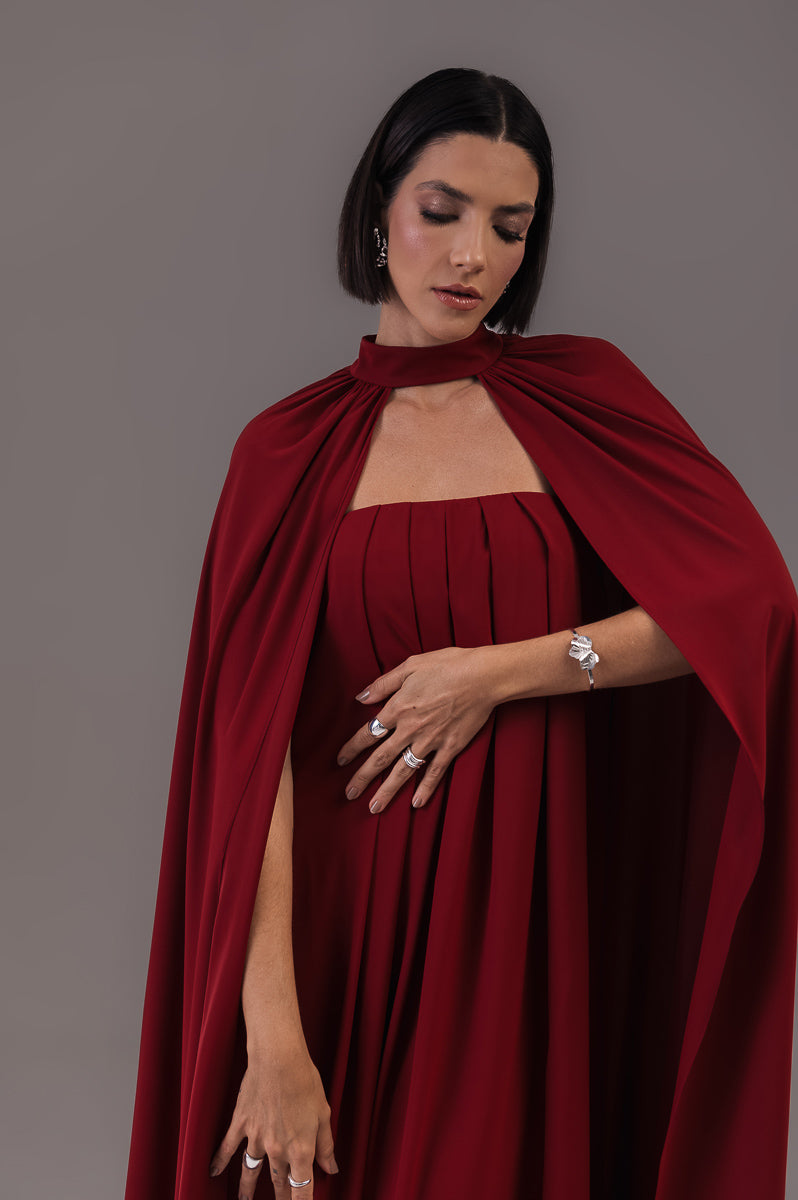 Vestido Longo com Capa Louise Marsala Ällie