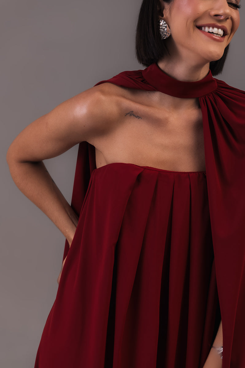Vestido Longo com Capa Louise Marsala Ällie