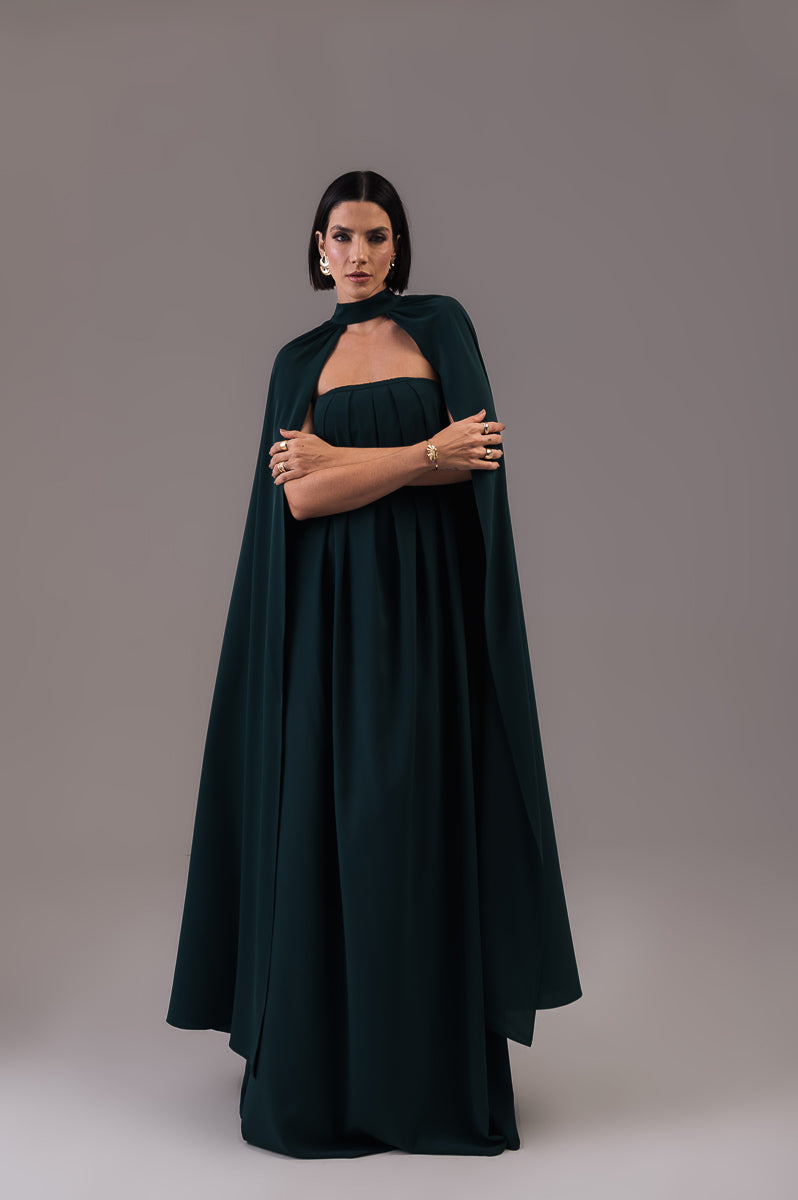 Vestido Longo com Capa Louise Verde Botanik Ällie