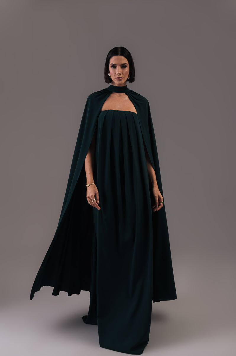 Vestido Longo com Capa Louise Verde Botanik Ällie