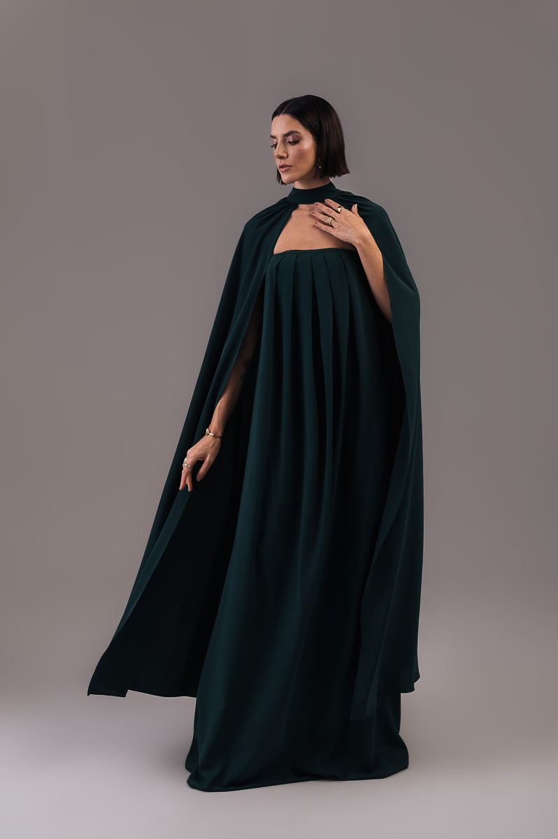 Vestido Longo com Capa Louise Verde Botanik Ällie