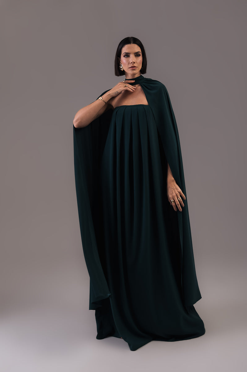 Vestido Longo com Capa Louise Verde Botanik Ällie