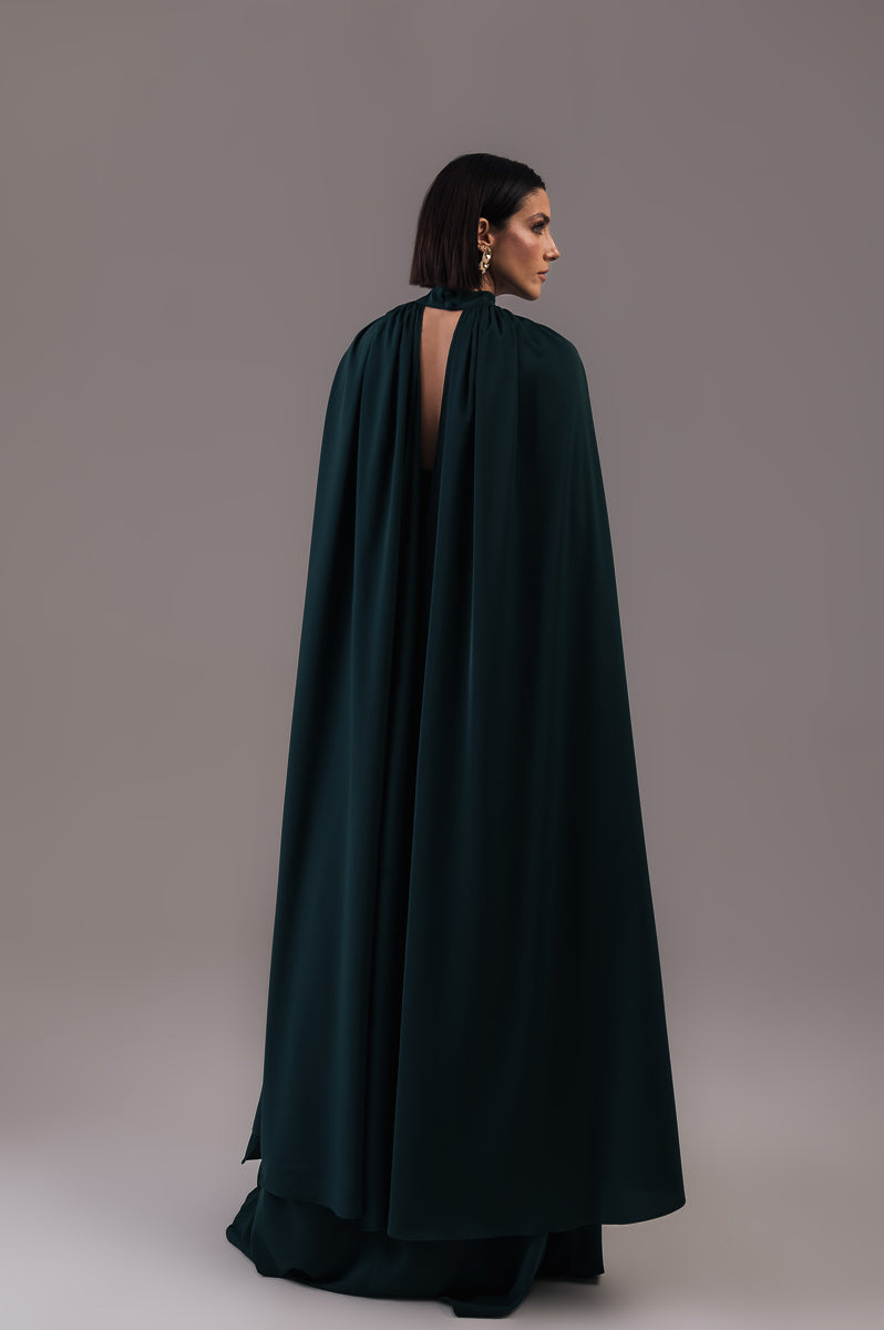 Vestido Longo com Capa Louise Verde Botanik Ällie