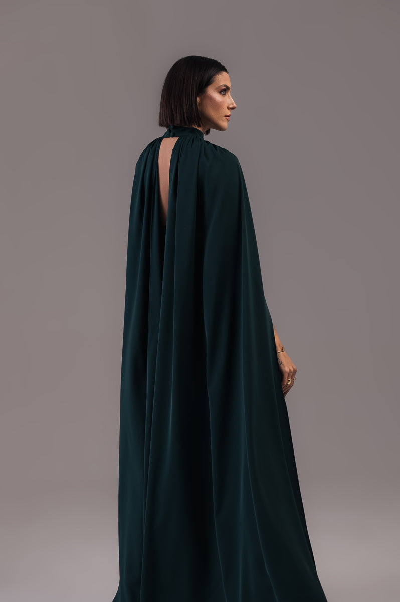 Vestido Longo com Capa Louise Verde Botanik Ällie