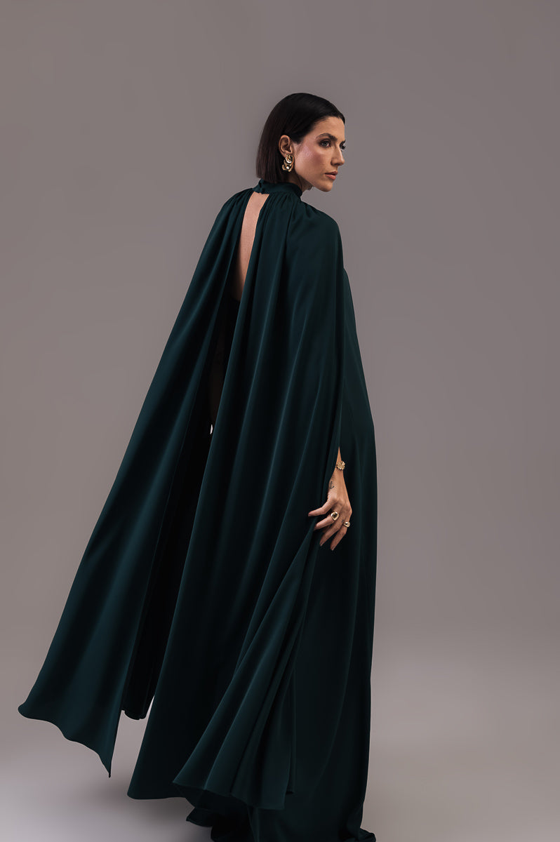 Vestido Longo com Capa Louise Verde Botanik Ällie