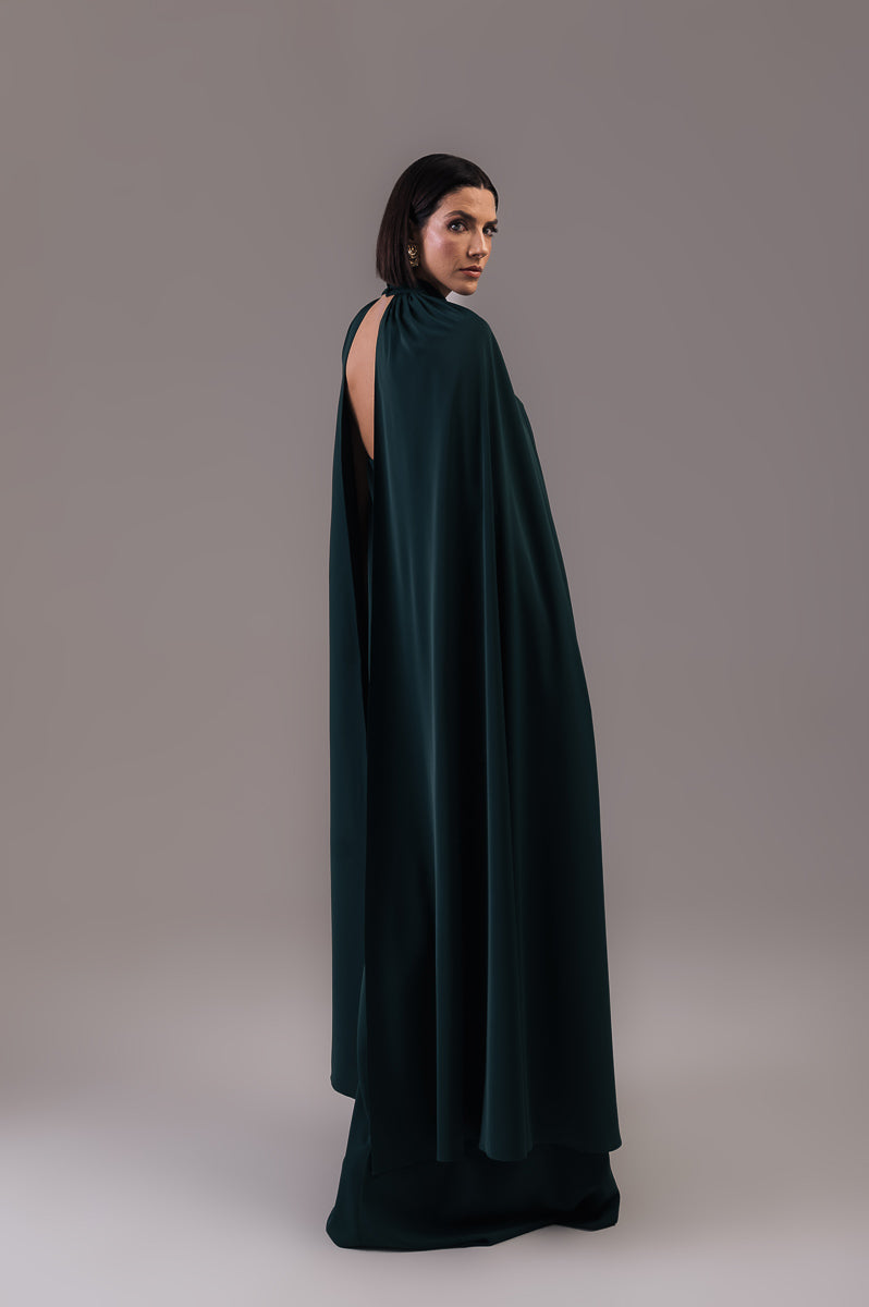 Vestido Longo com Capa Louise Verde Botanik Ällie