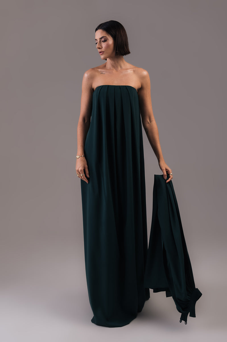 Vestido Longo com Capa Louise Verde Botanik Ällie