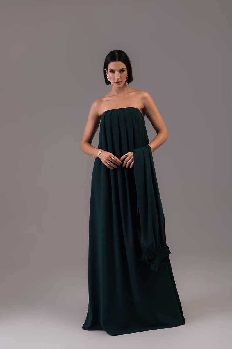 Vestido Longo com Capa Louise Verde Botanik Ällie