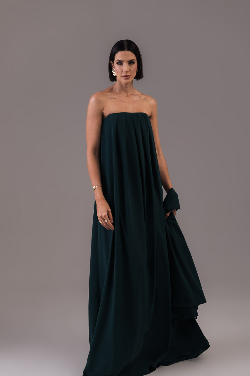 Vestido Longo com Capa Louise Verde Botanik Ällie