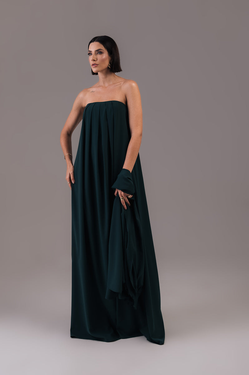 Vestido Longo com Capa Louise Verde Botanik Ällie