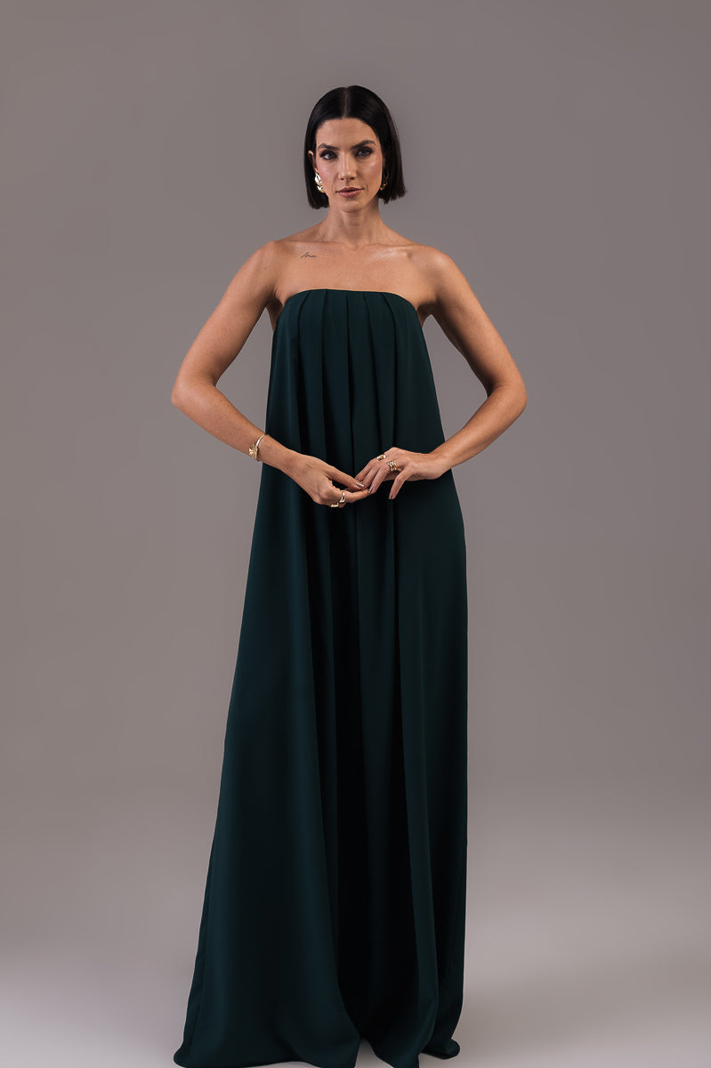 Vestido Longo com Capa Louise Verde Botanik Ällie