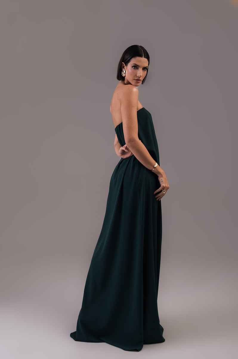 Vestido Longo com Capa Louise Verde Botanik Ällie