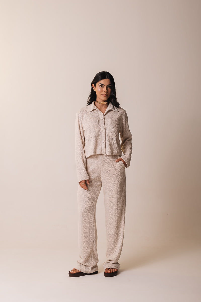 Calça Pantalona Tricot Michelle Areia Ällie