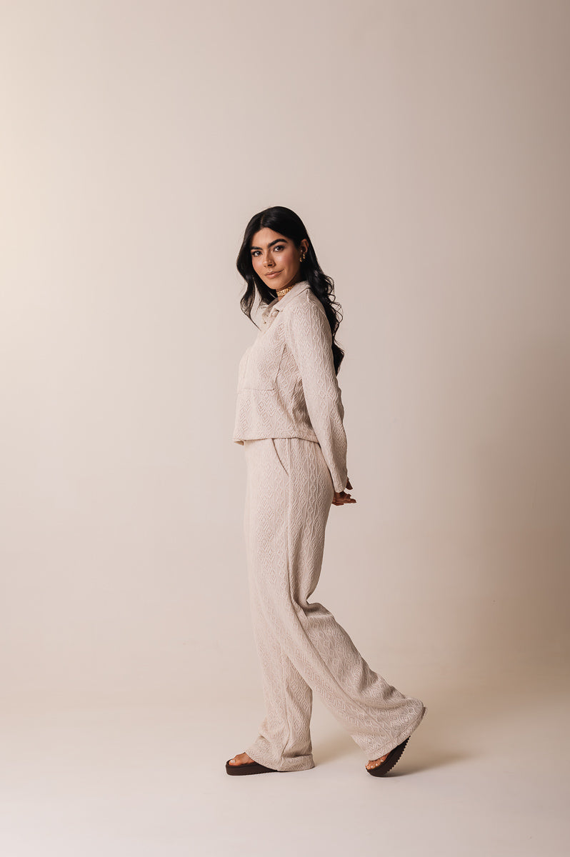 Calça Pantalona Tricot Michelle Areia Ällie