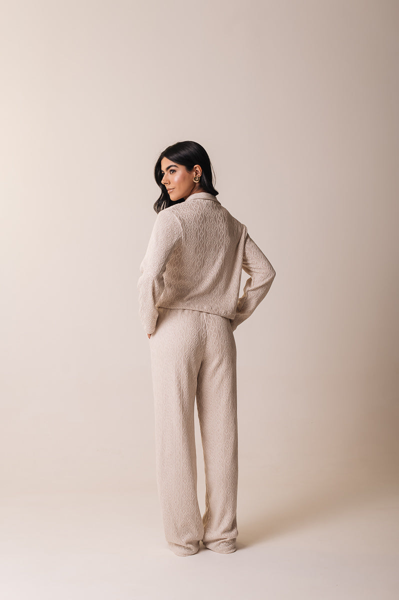 Calça Pantalona Tricot Michelle Areia Ällie
