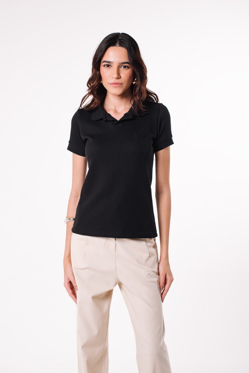 Blusa Polo Tricô Preta