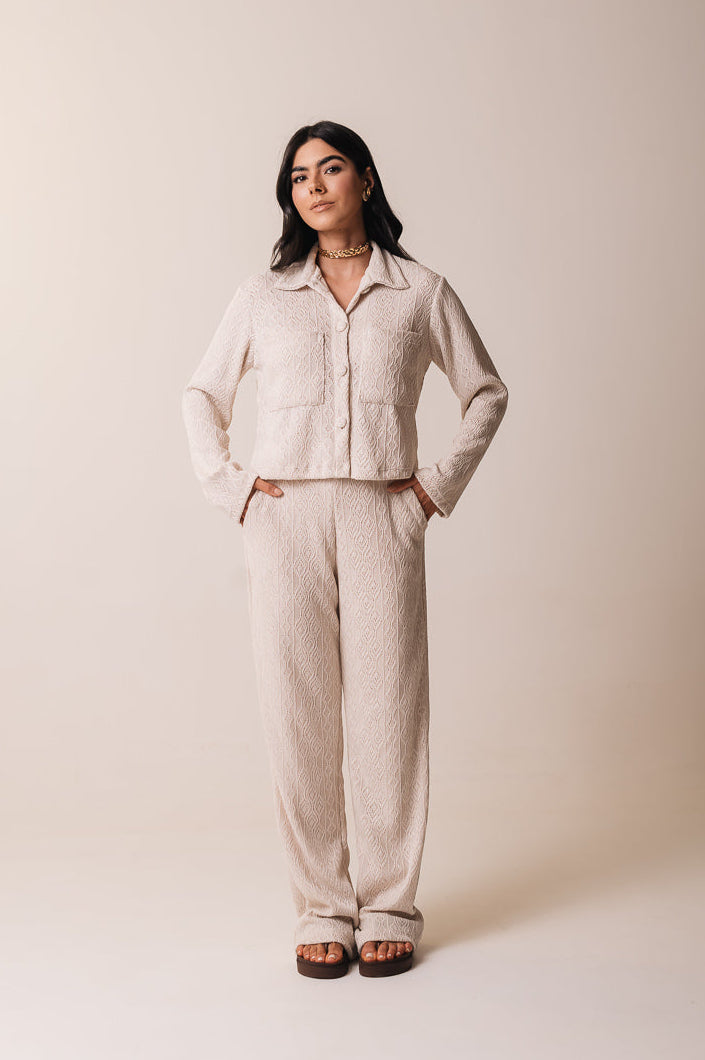 Calça Pantalona Tricot Michelle Areia Ällie