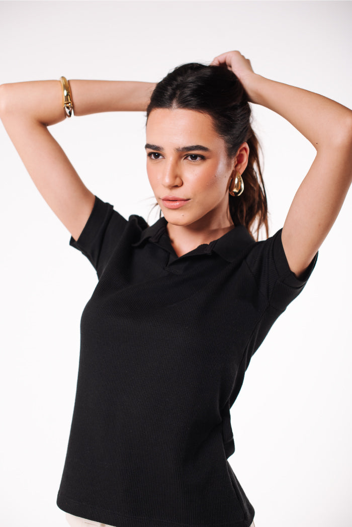Blusa Polo Tricô Preta
