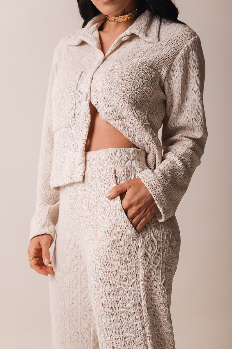 Calça Pantalona Tricot Michelle Areia Ällie