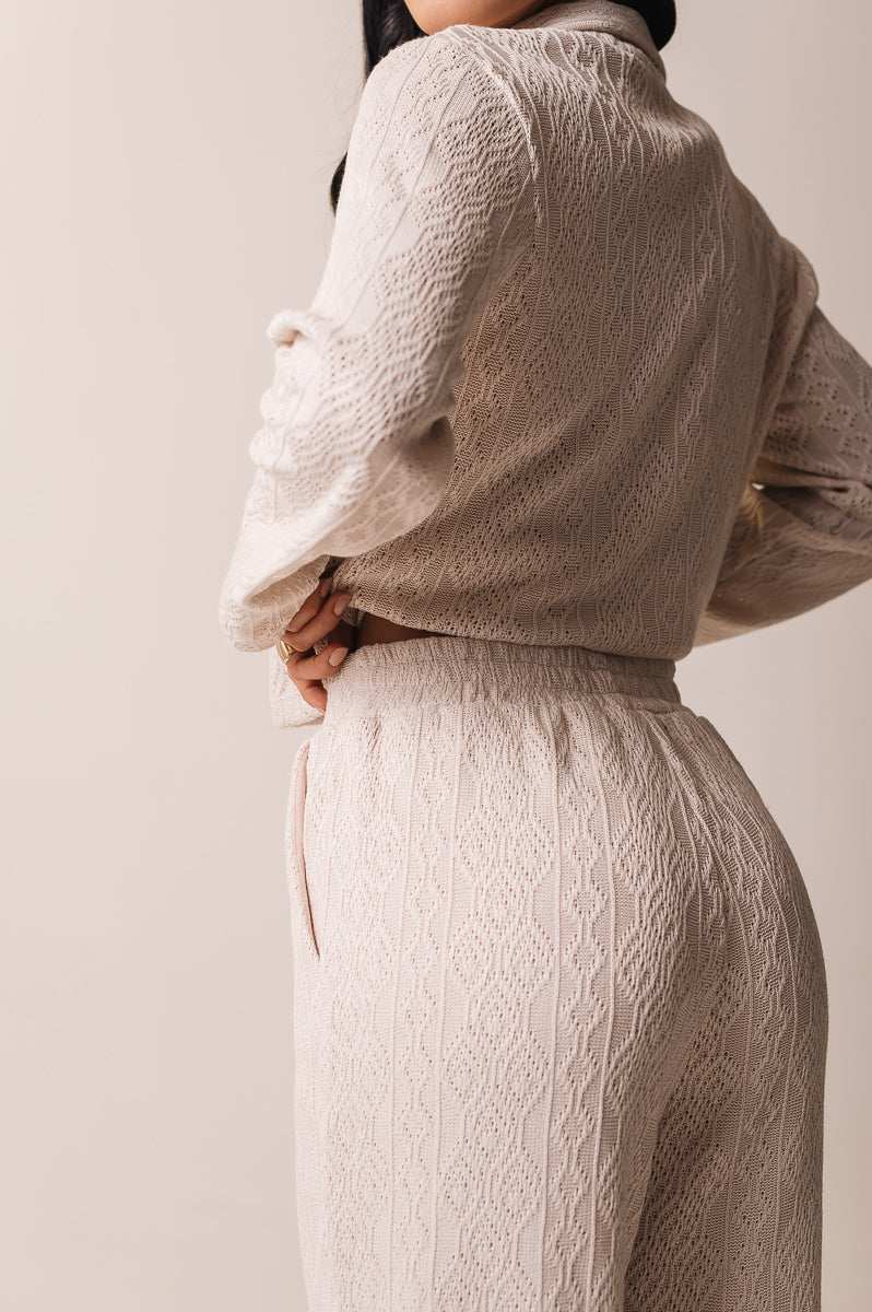 Calça Pantalona Tricot Michelle Areia Ällie