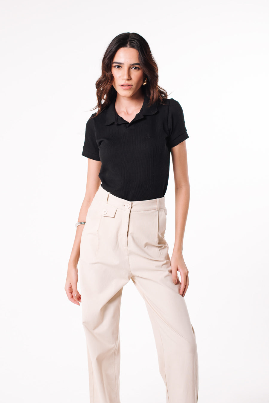 Blusa Polo Tricô Preta