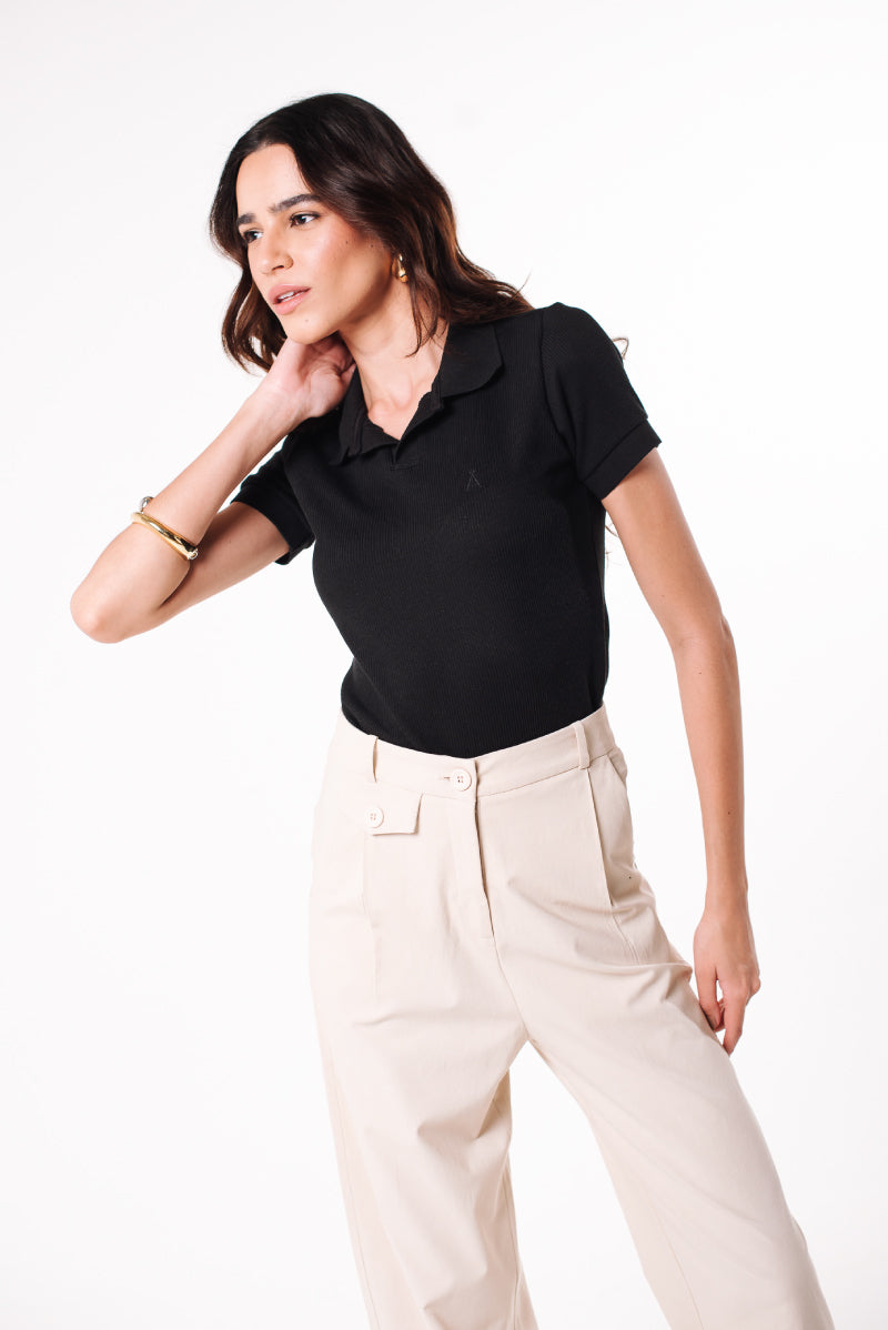 Blusa Polo Tricô Preta