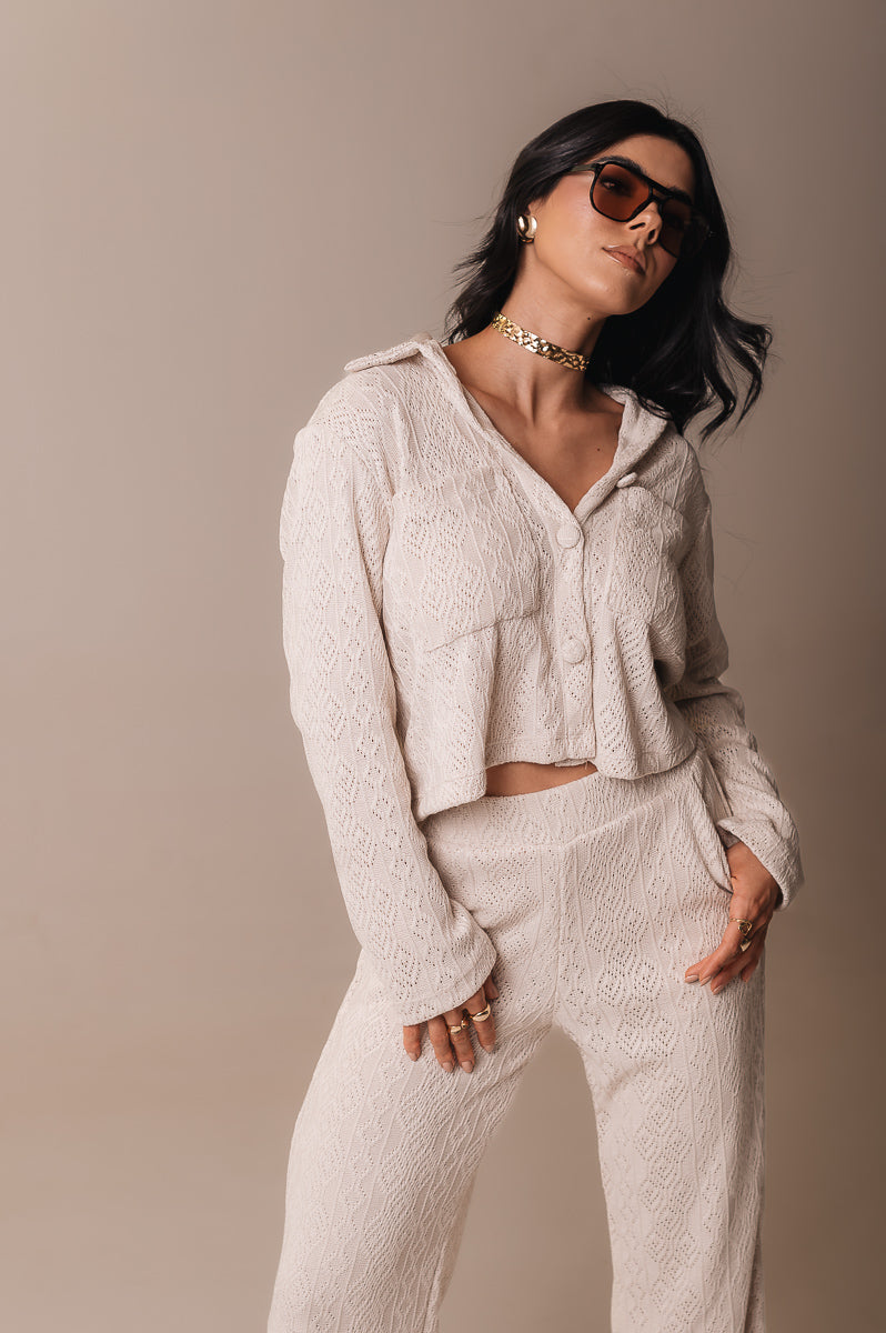 Calça Pantalona Tricot Michelle Areia Ällie