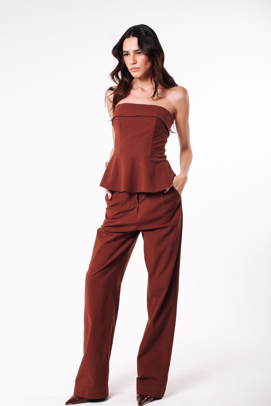 Calça Pantalona Ciça Marrom Chocolate