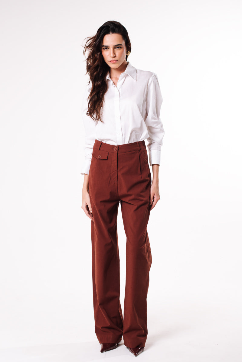 Calça Pantalona Ciça Marrom Chocolate