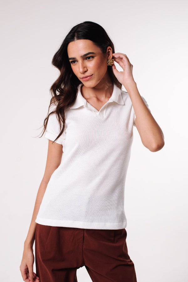 Blusa Polo Tricô Off White