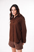 Camisa Tricoline Maria Marrom Café