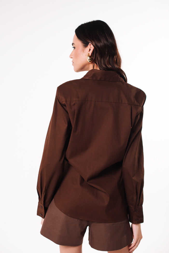 Camisa Tricoline Maria Marrom Café