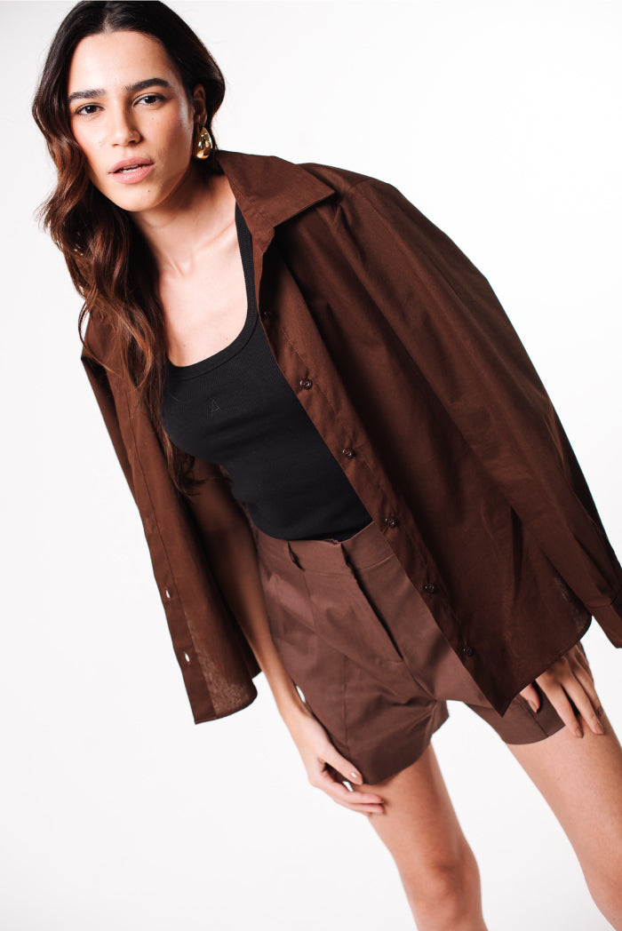 Camisa Tricoline Maria Marrom Café