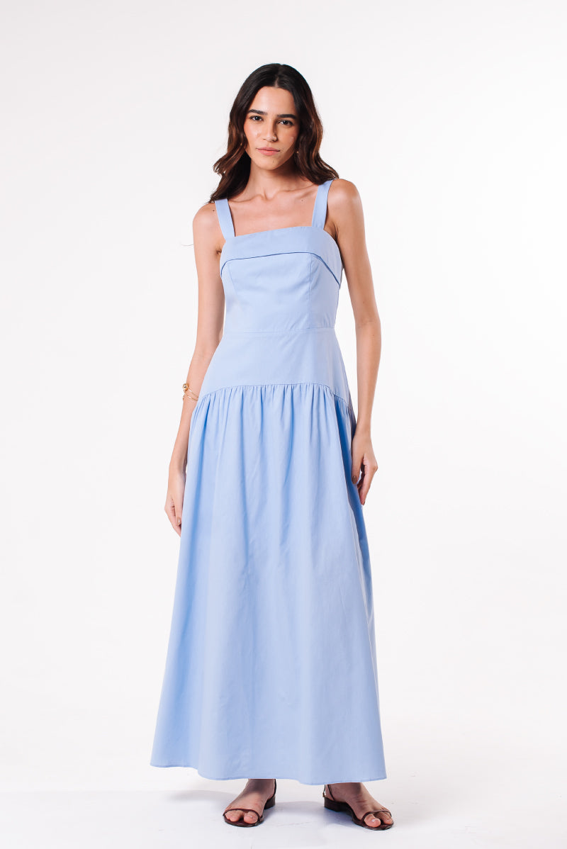 Vestido Tricoline Débora Azul