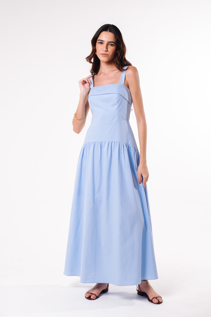 Vestido Tricoline Débora Azul