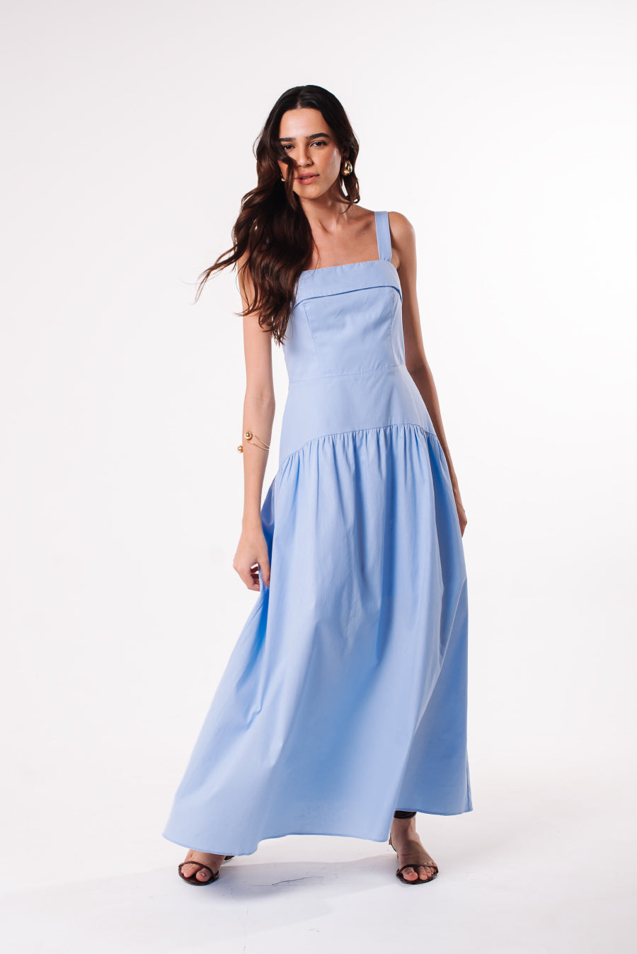 Vestido Tricoline Débora Azul