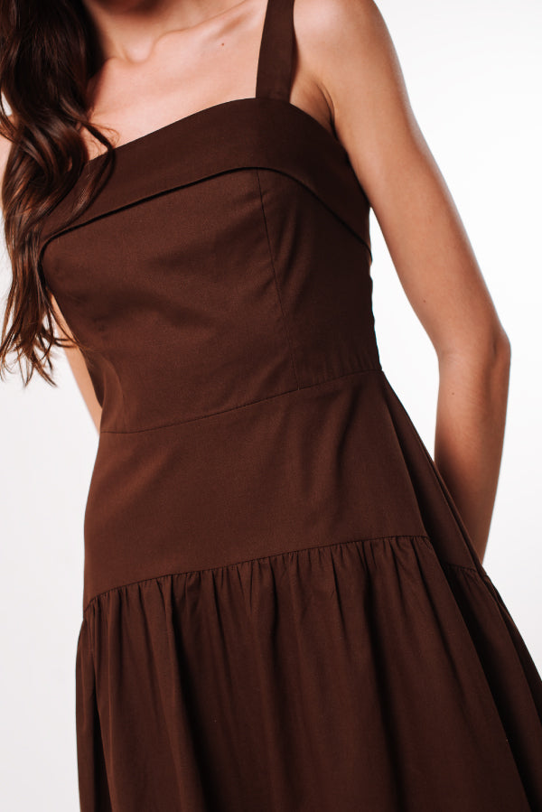 Vestido Tricoline Débora Marrom Café