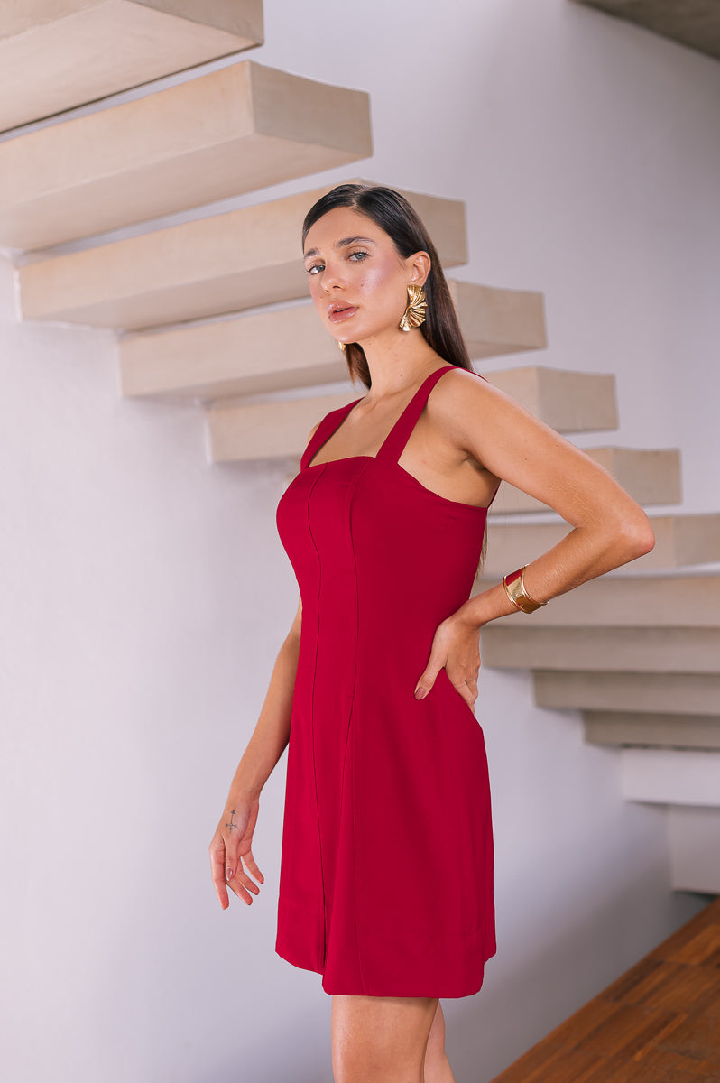 Vestido Evasê Alfaiataria Taliany Cereja Ällie