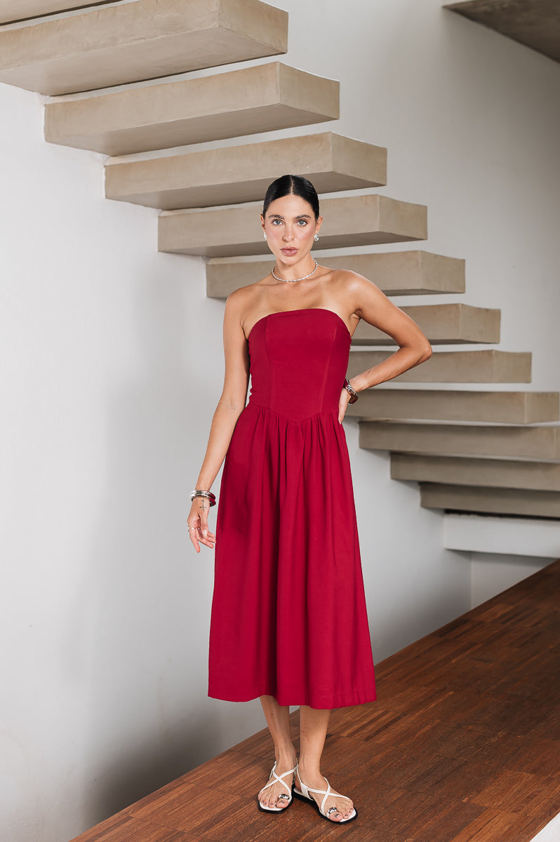Vestido Midi Moniz Cereja Ällie