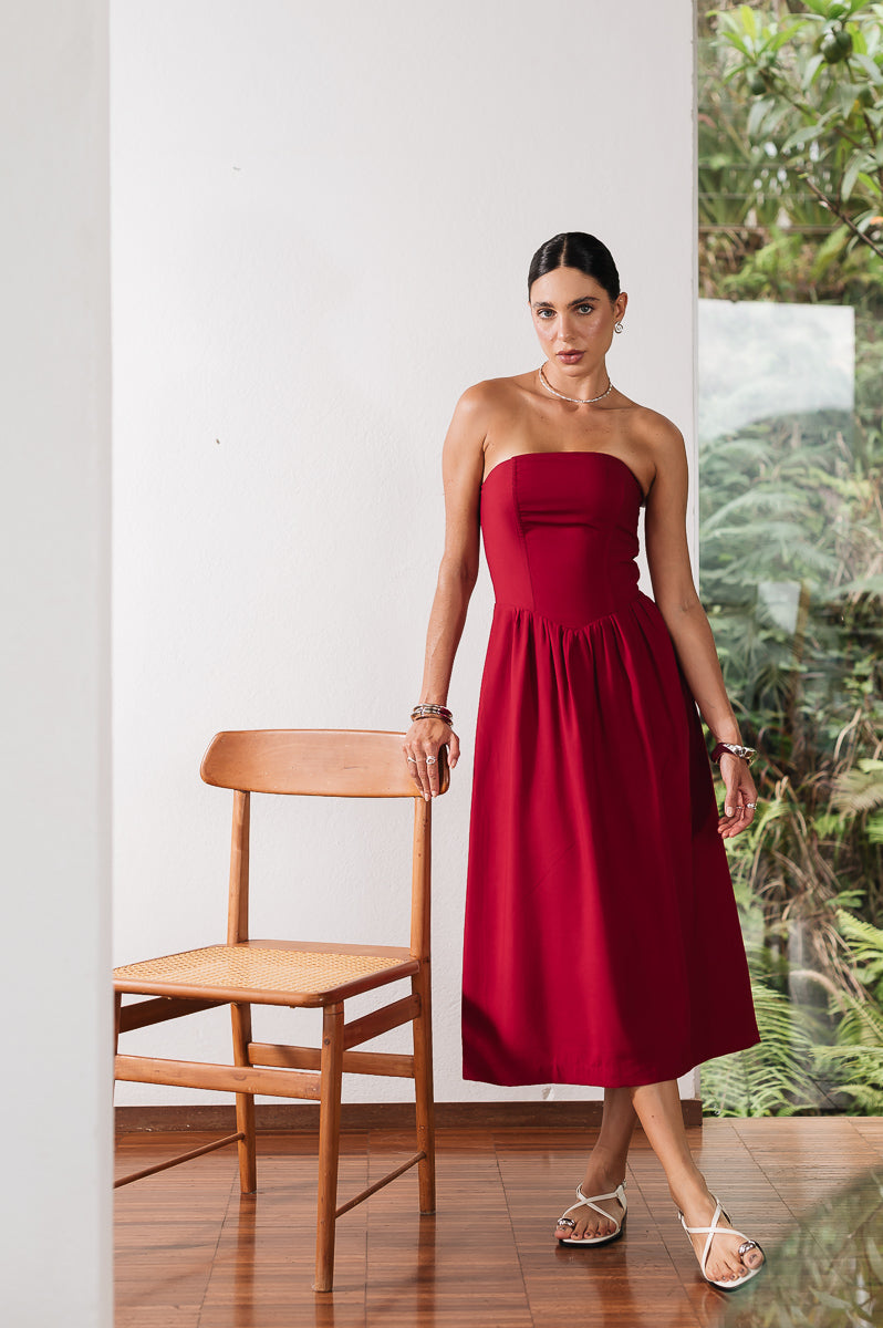 Vestido Midi Moniz Cereja Ällie