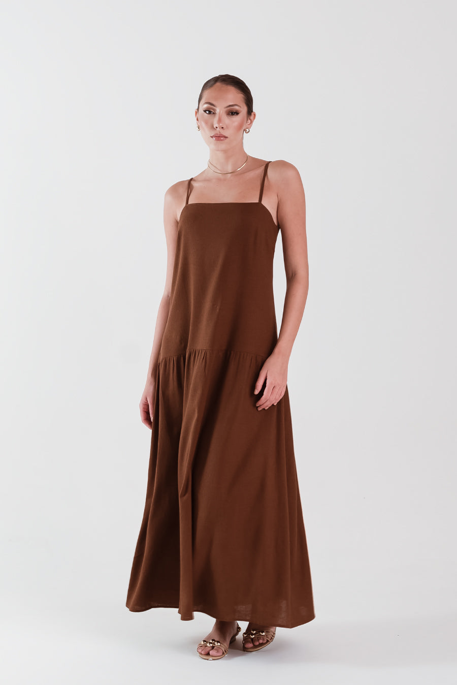 Vestido Daya Linho Marrom