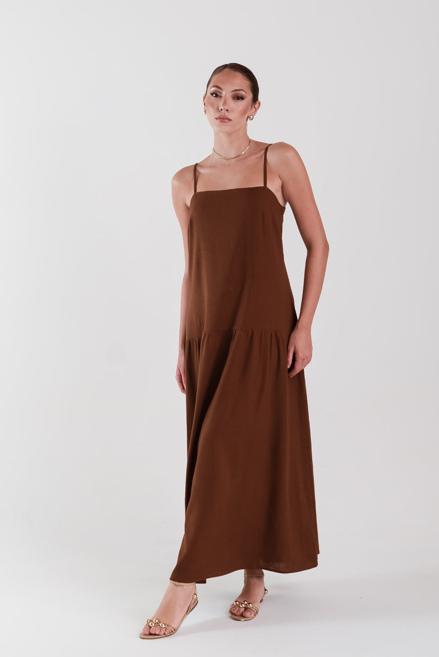 Vestido Daya Linho Marrom