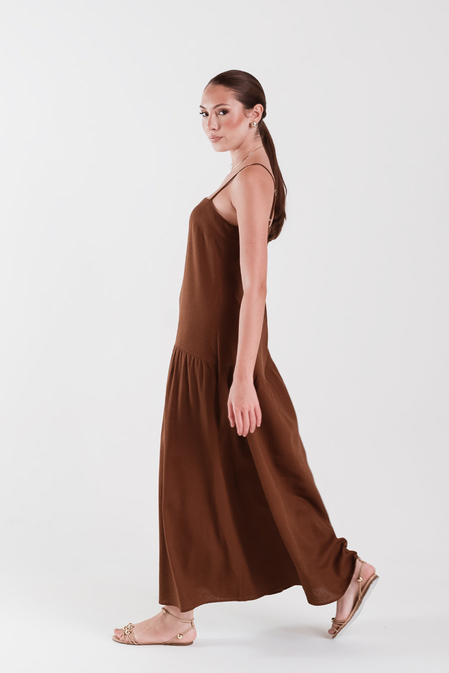 Vestido Daya Linho Marrom