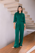 Calça Pantalona Linho Olívia Verde Escuro Saphir
